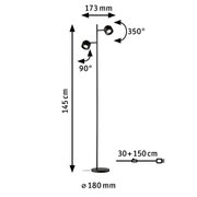 Black metal floor lamp with two adjustable spotlights, 145 cm height, dimmable lighting