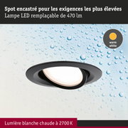 Spot encastré noir LED avec lumière blanc chaud 2700K et 470 lumens pour éclairage intérieur