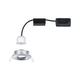 Witte LED inbouwspot met zilverkleurige aluminiumrand en zwarte kabel voor moderne verlichting