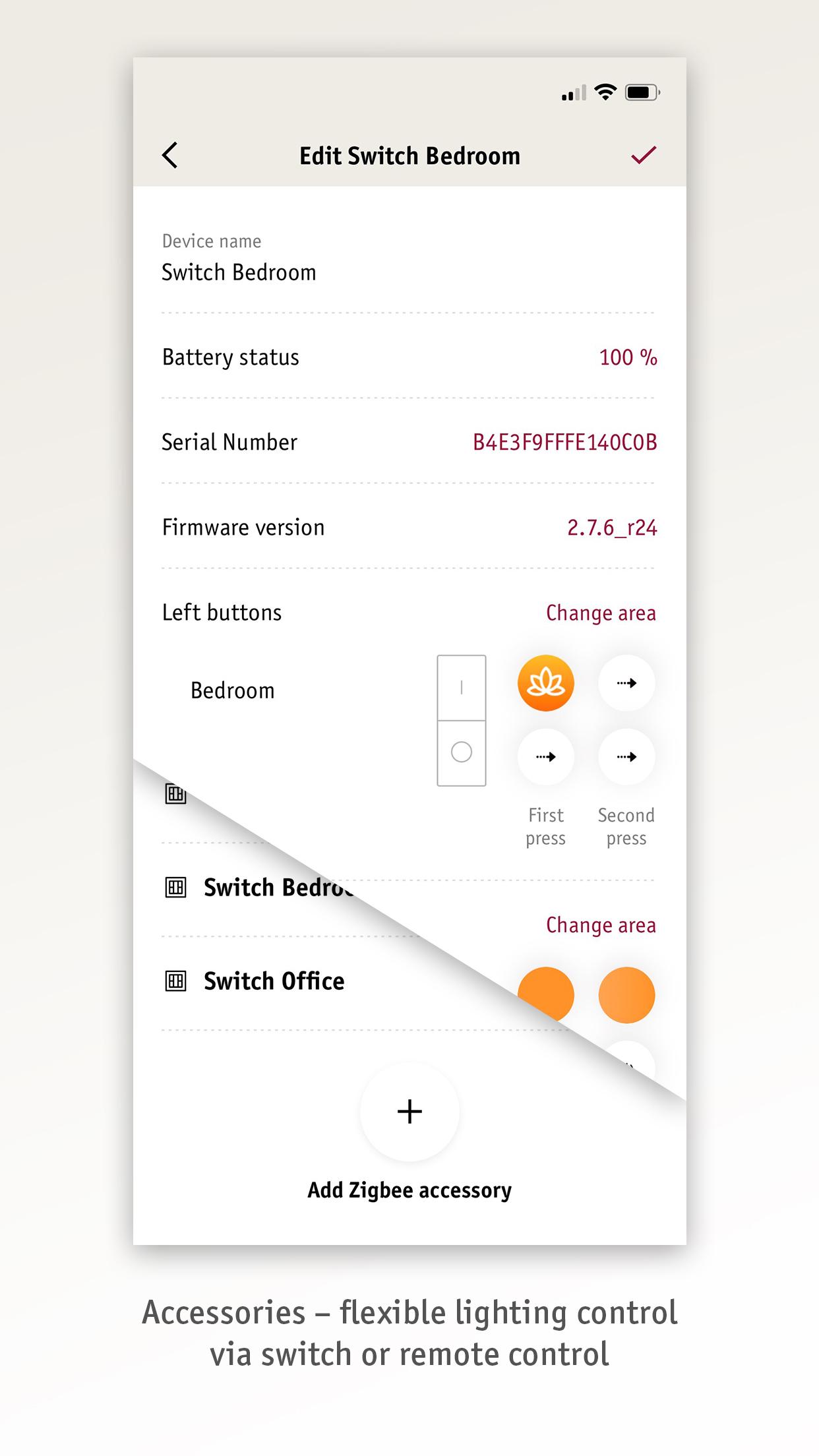 App screen editing Zigbee switch for flexible lighting control via switch or remote