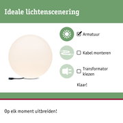 Witte ronde lichtbol met zwarte kabel voor flexibele verlichting en eenvoudige montage