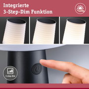 Schwarze LED-Tischlampe mit weißem Lampenschirm und integrierter 3-Stufen-Dimmfunktion