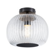 Ceiling light with ribbed clear glass and black metal mount for modern interior lighting