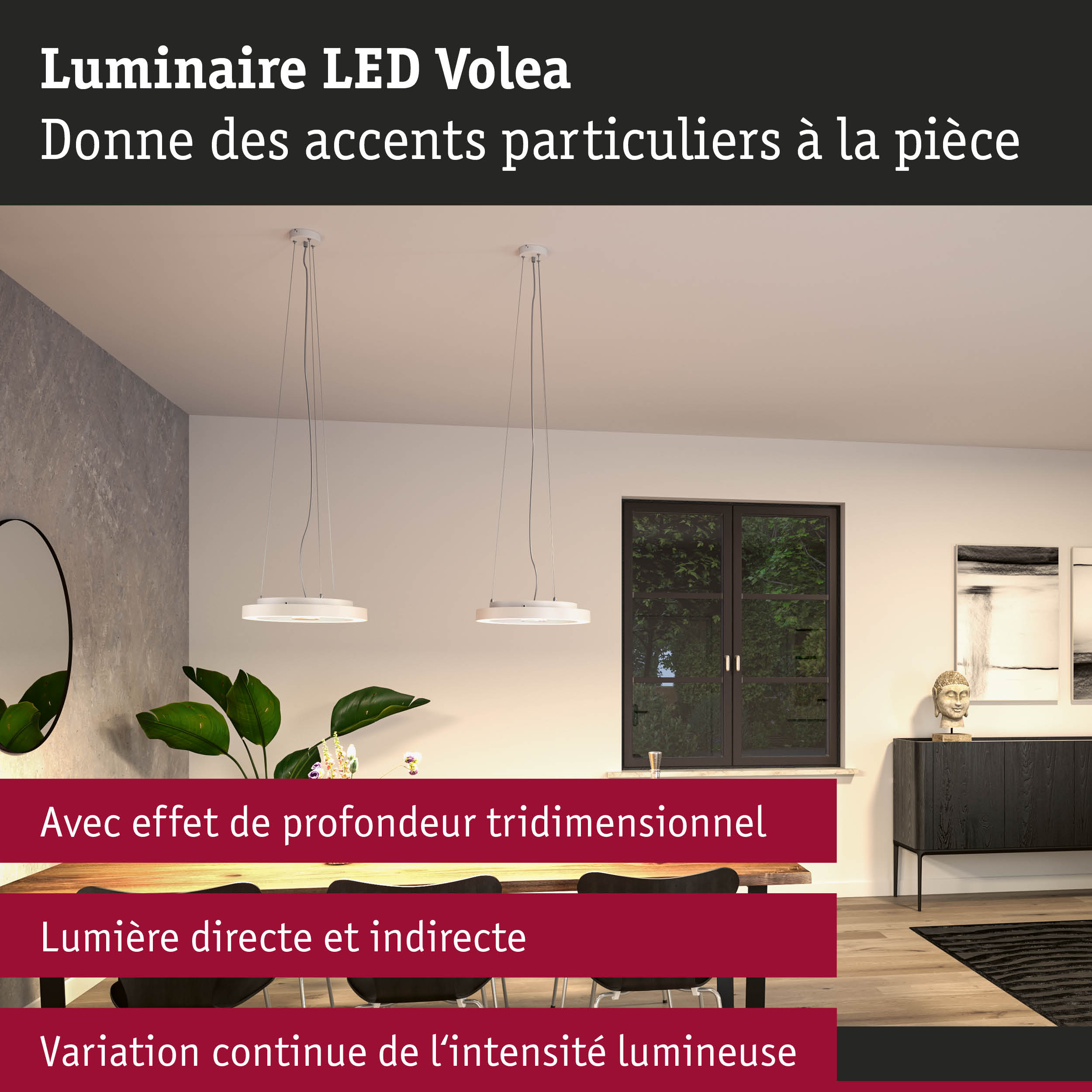 Plafonnier LED Volea 3000K 950lm 230V 3,5W / 13W gradable Blanc/Argent