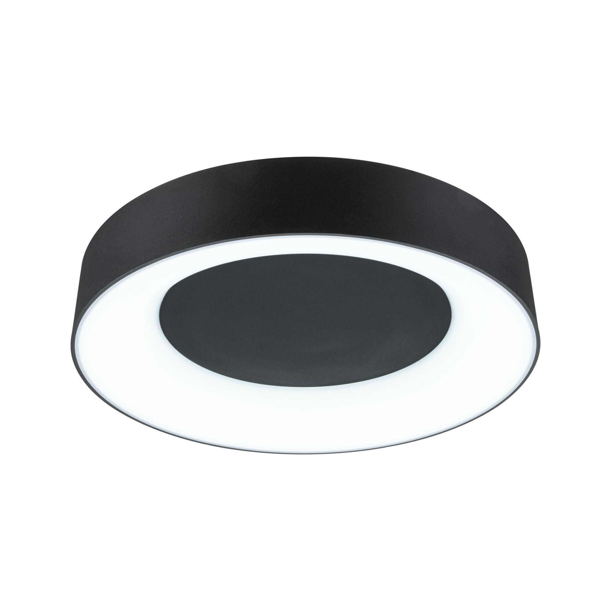 Rund sort LED-loftlampe i metal med hvid lysring til moderne boligbelysning