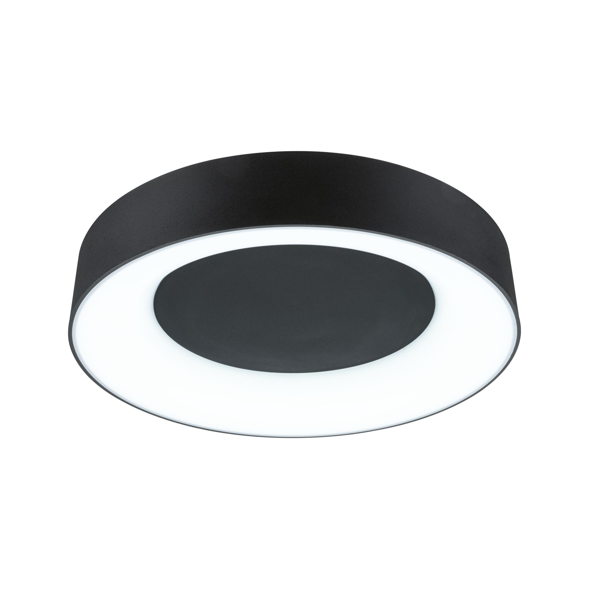 Runde schwarze LED-Deckenleuchte mit weißem Leuchtring aus Metall für modernes Wohnambiente