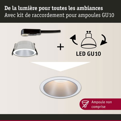 Spot encastré blanc en métal avec kit de raccordement GU10 LED, ampoule non comprise