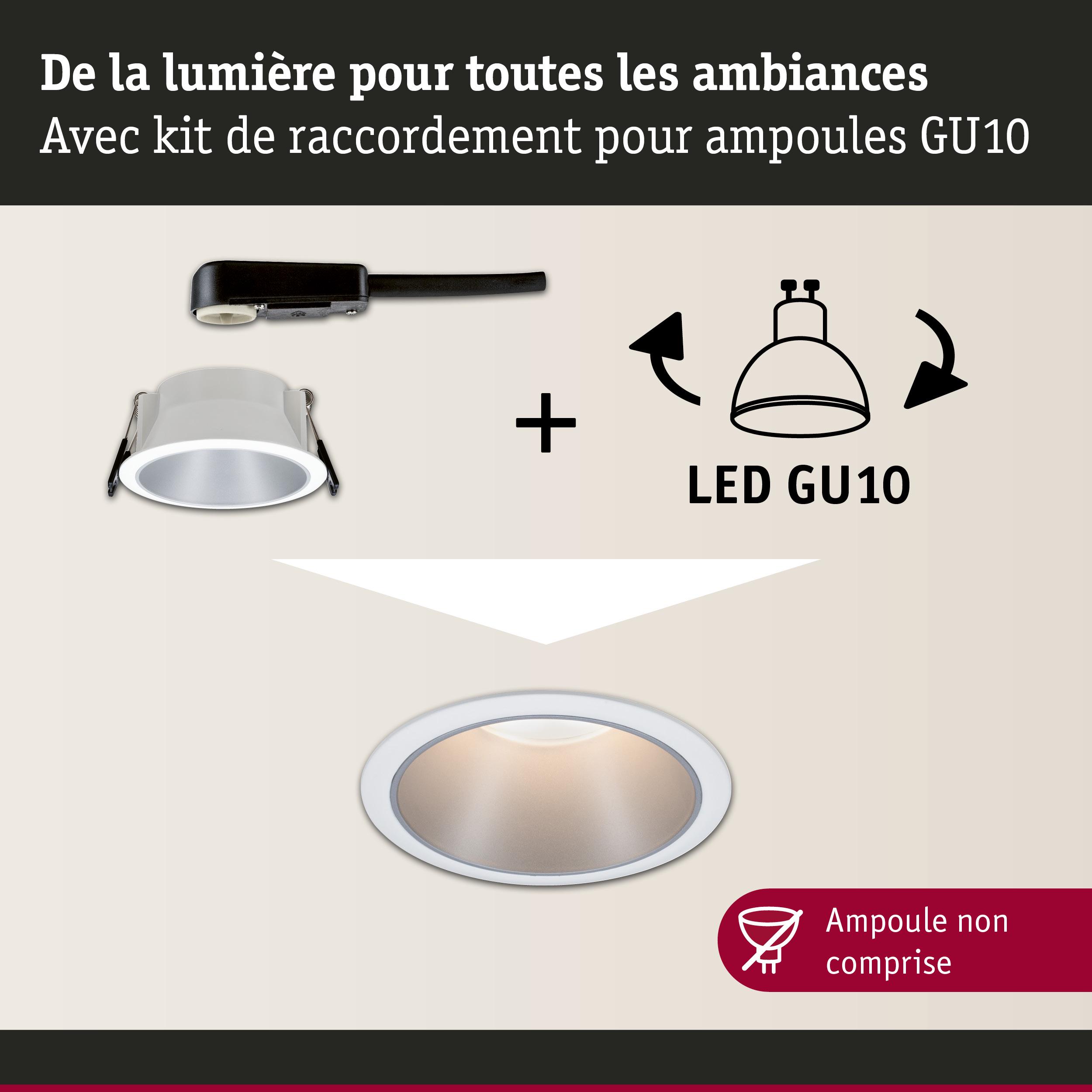 Spot encastré blanc en métal avec kit de raccordement GU10 LED, ampoule non comprise