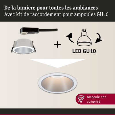Spot encastré blanc en métal avec kit de raccordement GU10 LED, ampoule non comprise