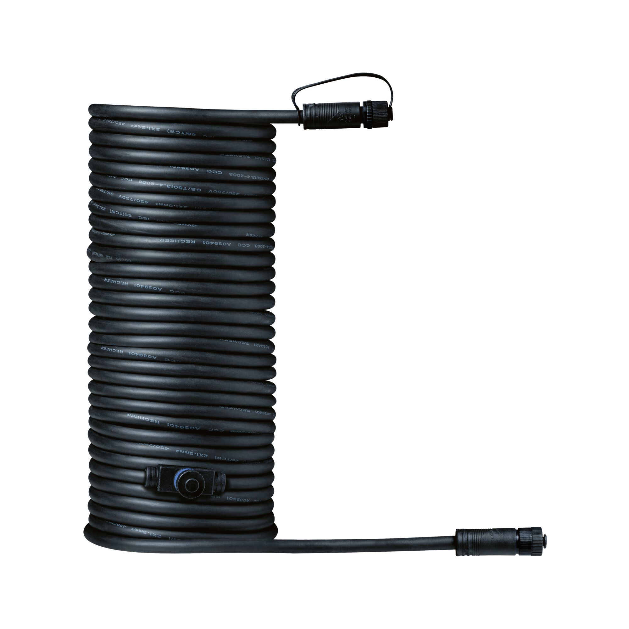 Black long connection cable with durable connectors, ideal for outdoor lighting and LED systems