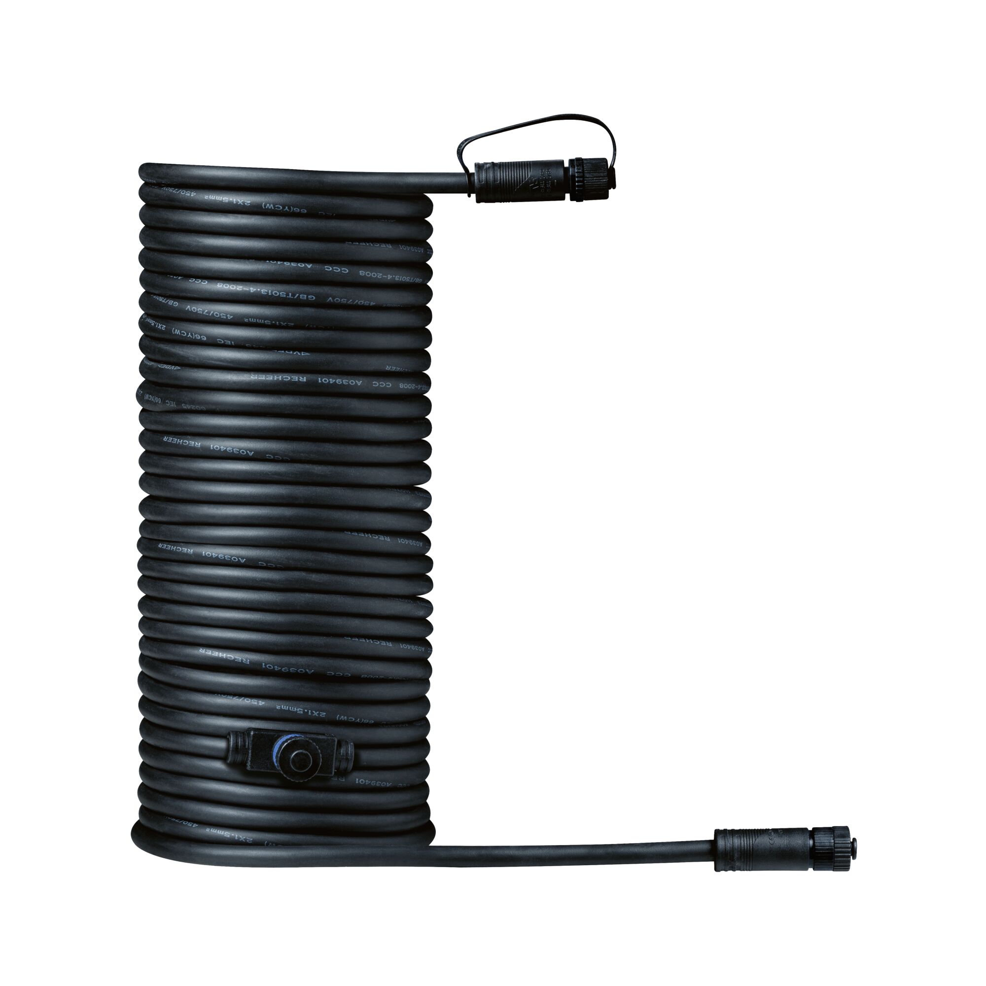 Plug & Shine Kabel 10m 2 Ausgänge IP68 Schwarz Schwarzes, langes Verbindungskabel mit robusten Steckern, geeignet für Außenbeleuchtung und LED-Systeme
