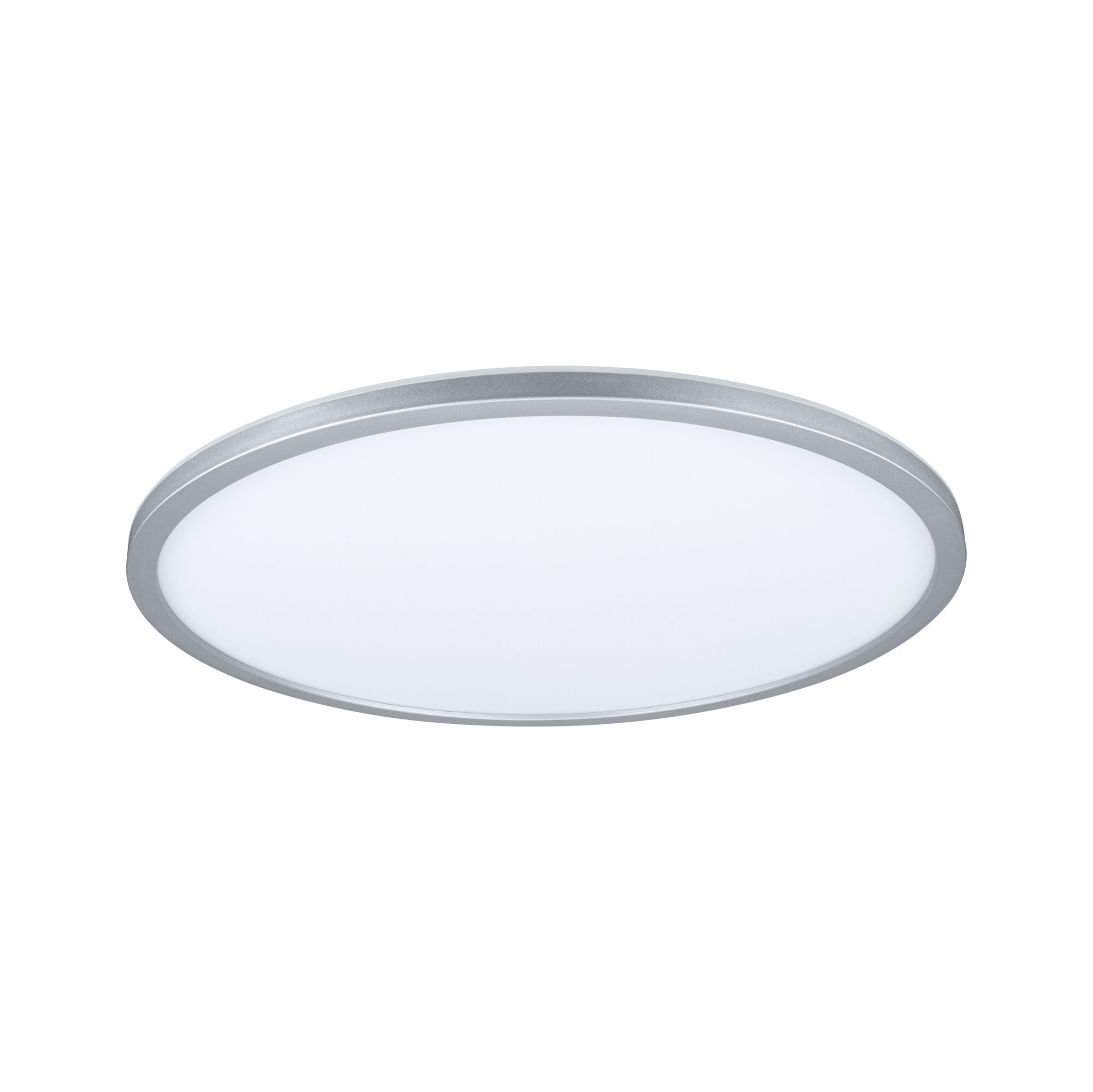 Plafonnier LED rond avec cadre en aluminium argenté et diffuseur blanc pour éclairage moderne