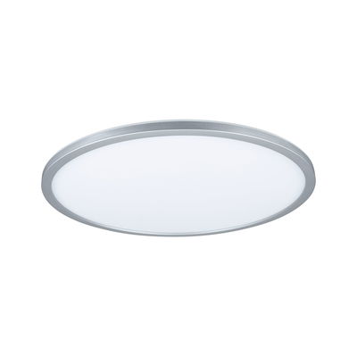 Plafonnier LED rond avec cadre en aluminium argenté et diffuseur blanc pour éclairage moderne