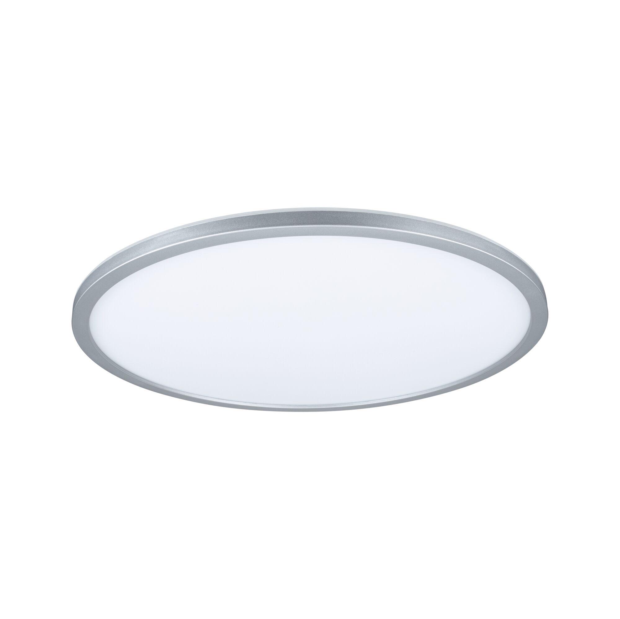 Round LED ceiling light with silver aluminium frame and white diffuser for modern room lighting