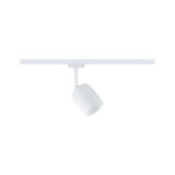 Modern white metal LED spotlight on track system for flexible room lighting