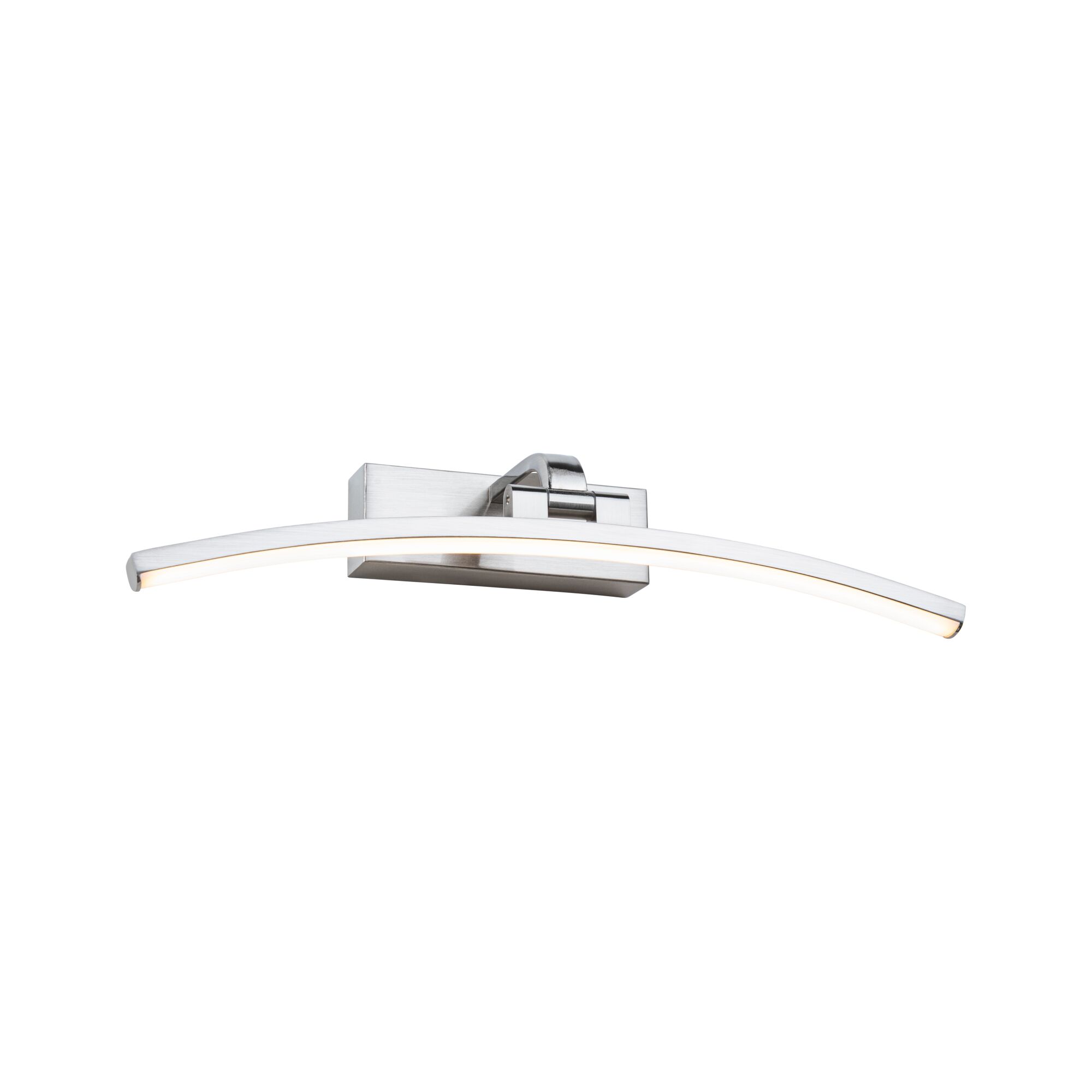 Curved LED wall light in brushed silver aluminum for modern interior lighting.
