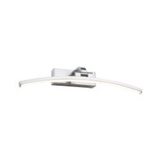 Gebogene LED-Wandleuchte aus gebürstetem Aluminium in Silber für moderne Innenräume.