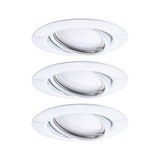 Three white plastic recessed spotlights with adjustable inserts for flexible LED lighting solutions