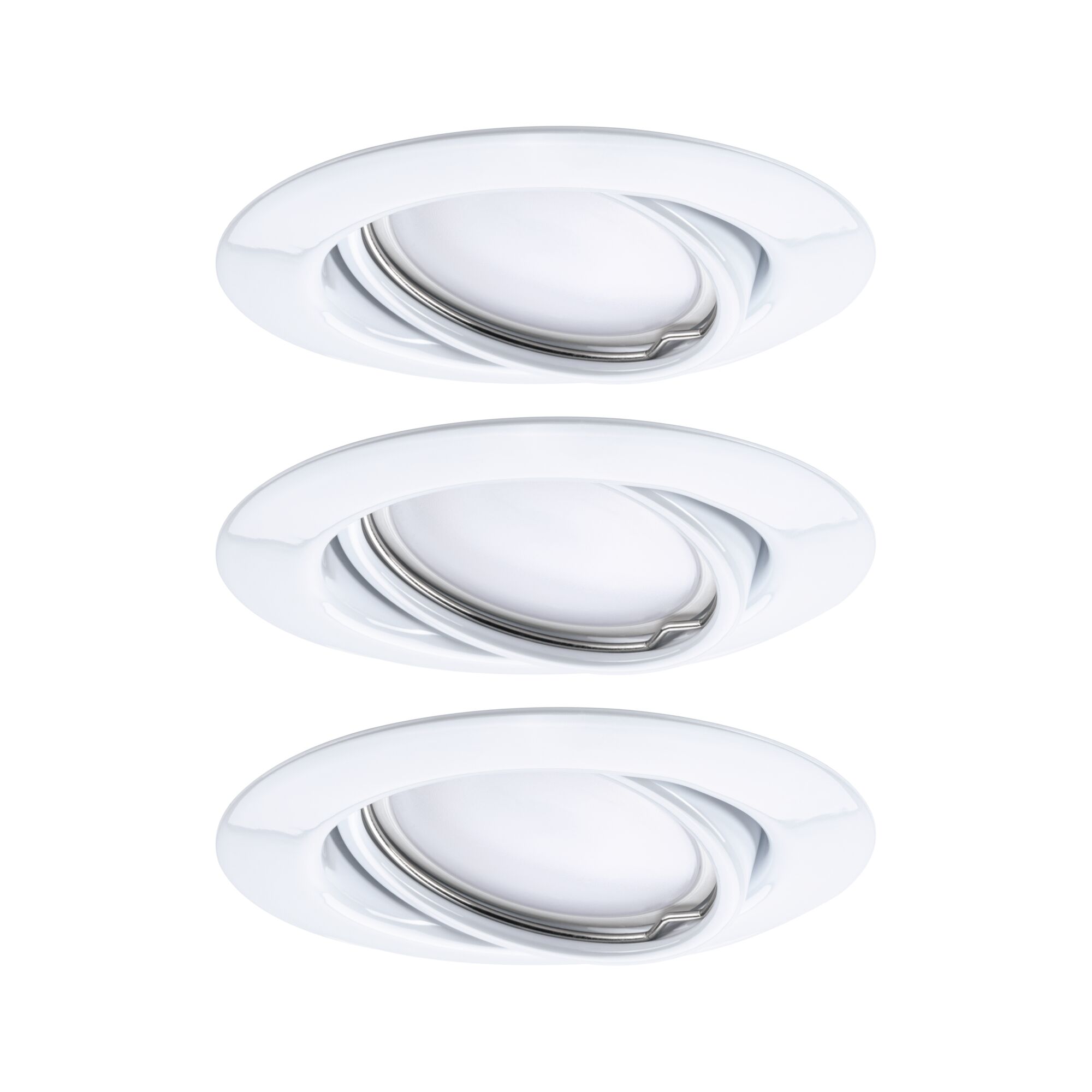 Trois spots encastrés blancs en plastique avec inserts orientables pour éclairage LED flexible