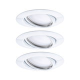 Three white plastic recessed spotlights with adjustable inserts for flexible LED lighting solutions