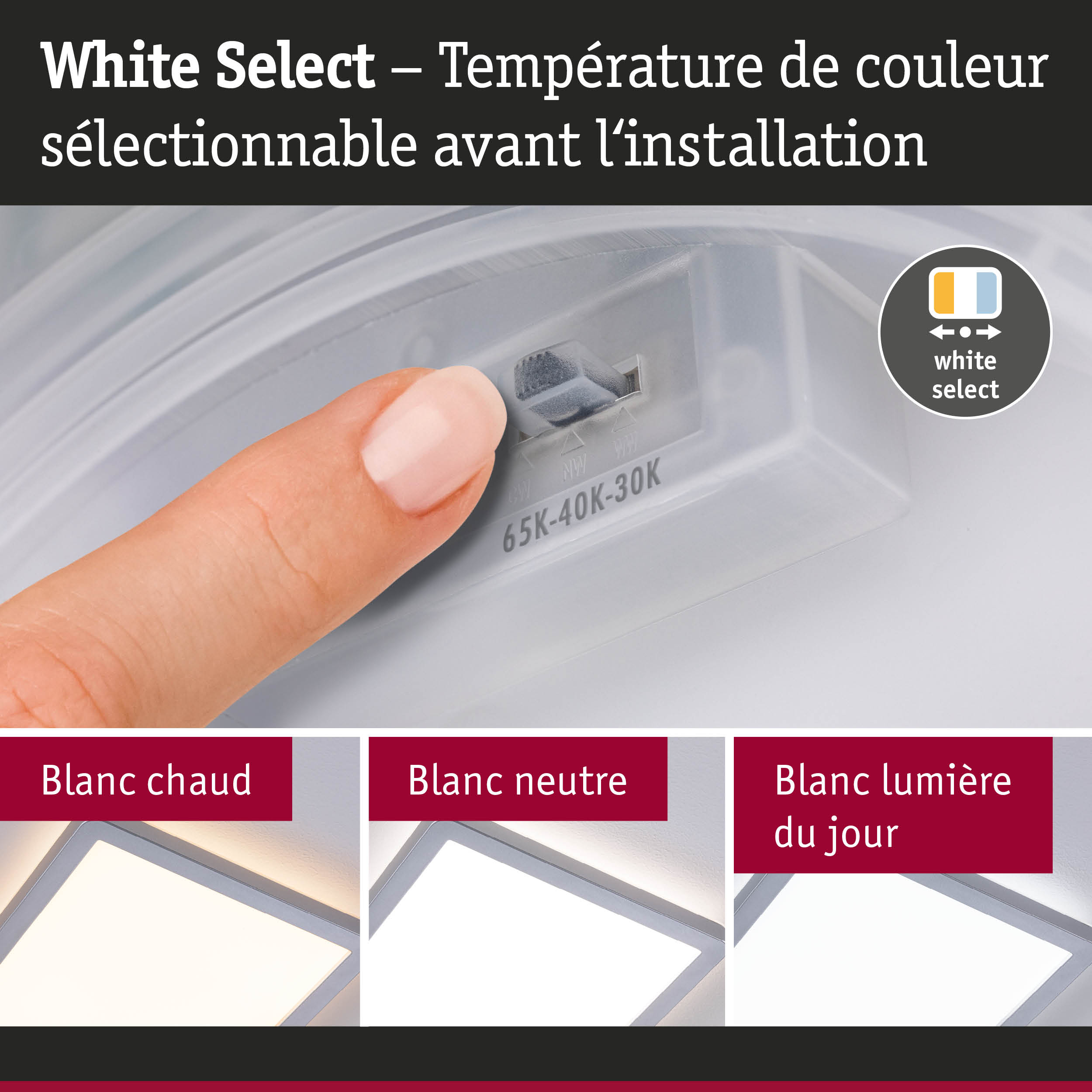 Interrupteur blanc avec température de couleur réglable pour éclairage LED chaud à froid