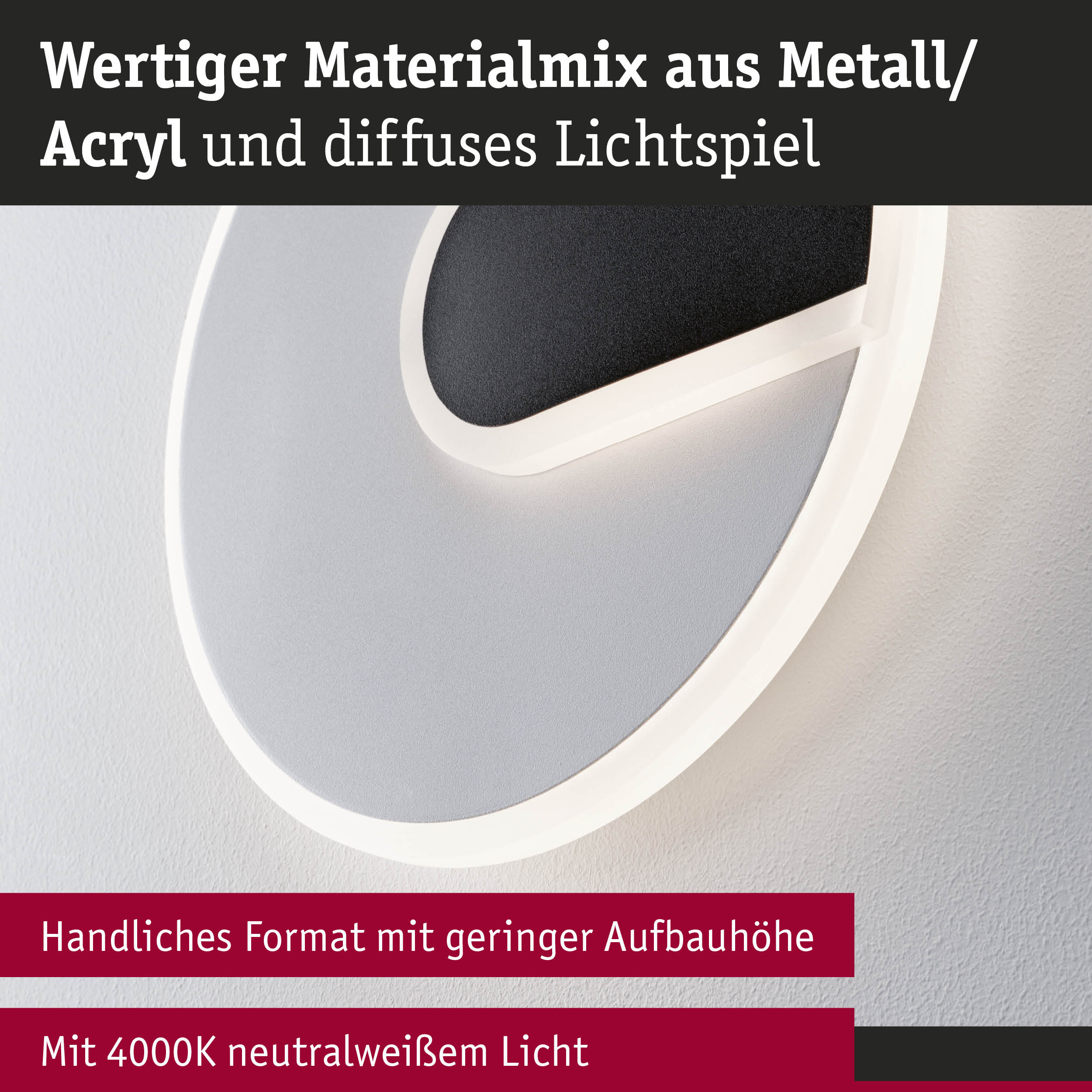 Moderne Wandlampe aus Metall und Acryl in Weiß mit 4000K neutralweißem Licht und diffusem Lichtspiel