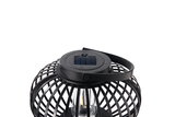 Black metal solar lantern with grid design and LED bulb for outdoor garden lighting