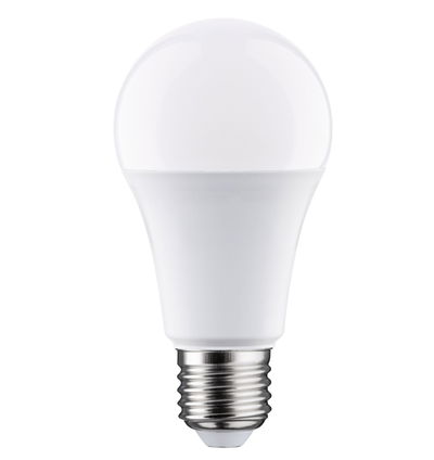 Weiße LED-Lampe mit E27-Fassung aus Kunststoff und Metall für energiesparende Beleuchtung
