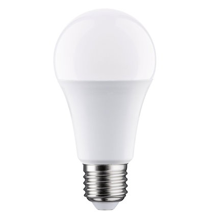 White LED bulb with E27 base made of plastic and metal for energy-efficient lighting
