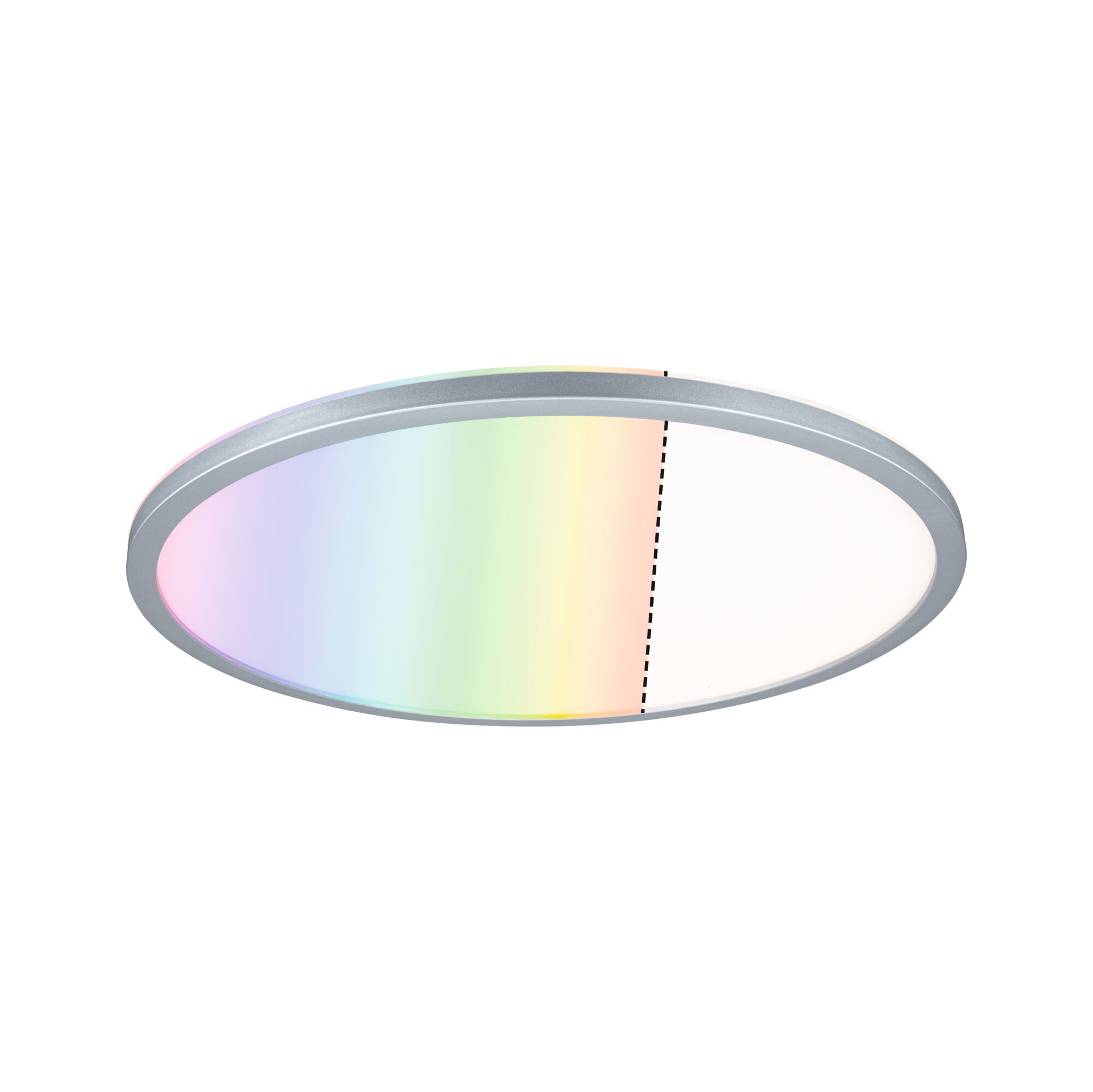Rundes LED-Deckenlicht mit silbernem Aluminiumrahmen und farbwechselnder Lichtfunktion
