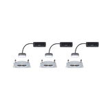Three square silver aluminum recessed spotlights with LED drivers for modern interior lighting