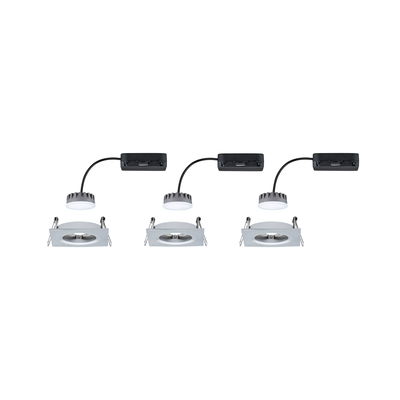 Three square silver aluminum recessed spotlights with LED drivers for modern interior lighting