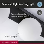 Gove wall light with black metal frame and frosted opal glass, IP44 rated for bathroom and outdoor use