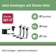 Starter-Set mit schwarzen LED-Gartenleuchten, Kabel und Trafo für einfache Außenbeleuchtung
