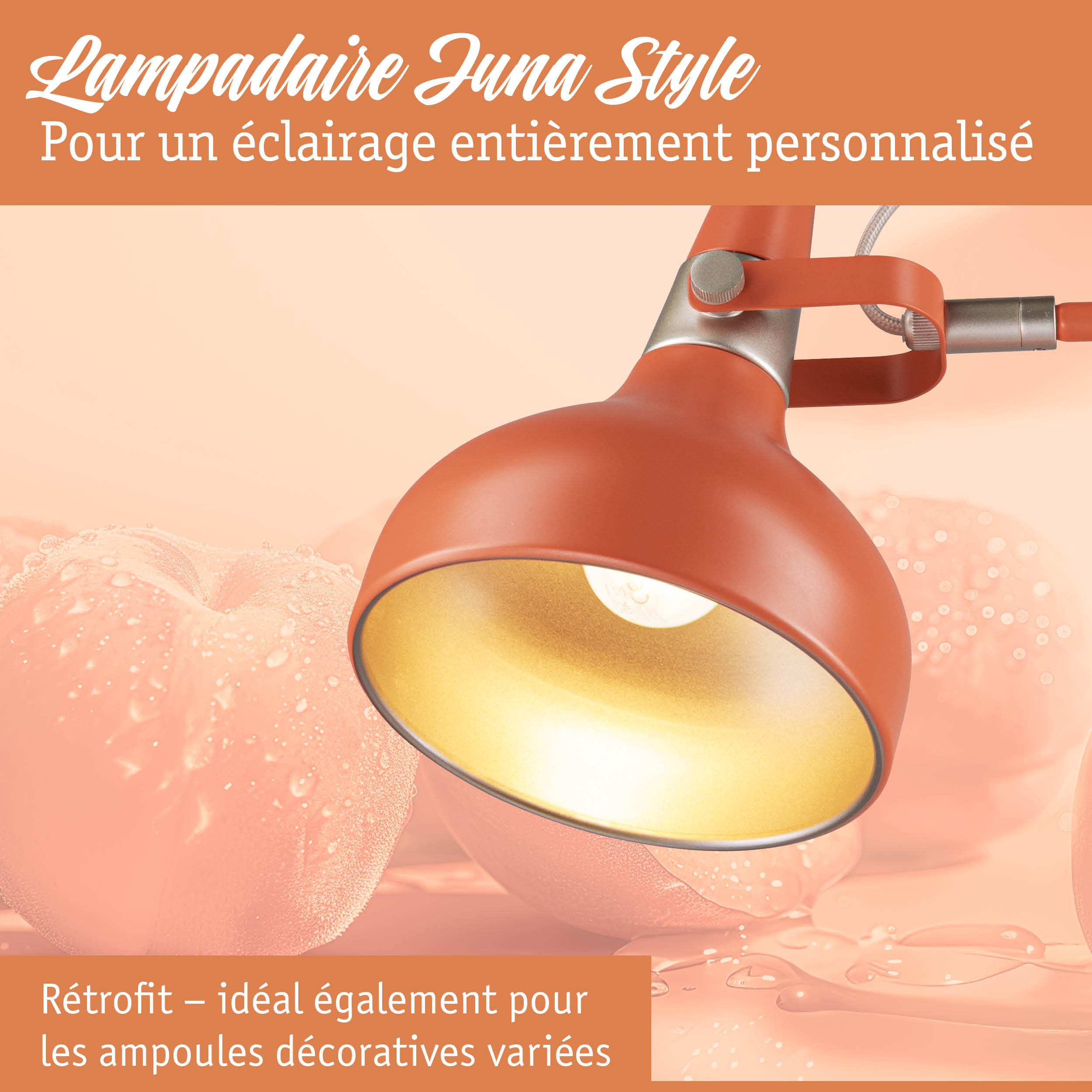Lampe en métal orange avec intérieur doré pour un éclairage entièrement personnalisé