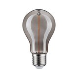 Glühbirne mit rauchgrauem Glas und silbernem Schraubsockel, klassische LED-Lampe für Wohnraumbeleuchtung