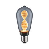 Glühbirne mit gedrehtem LED-Filament in warmweißem Licht und rauchgrauem Glas für dekorative Beleuchtung