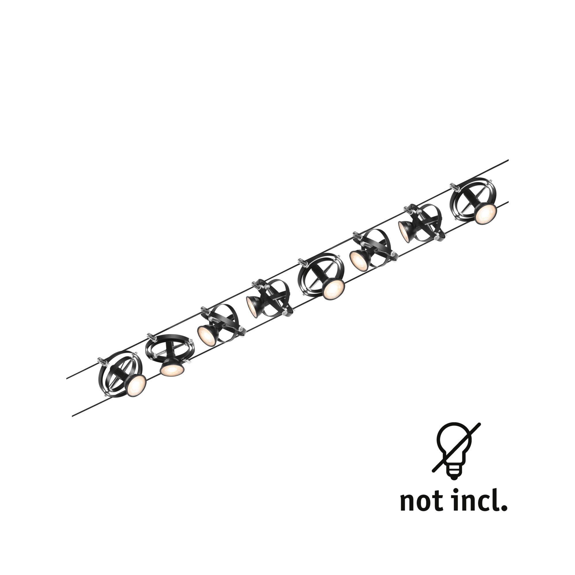 Spots LED noirs sur câble avec têtes réglables, ampoules non incluses, solution d'éclairage moderne