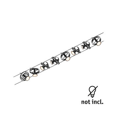 Spots LED noirs sur câble avec têtes réglables, ampoules non incluses, solution d'éclairage moderne