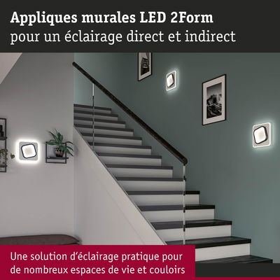 Appliques murales LED 2Form blanches pour éclairage direct et indirect dans escaliers et couloirs