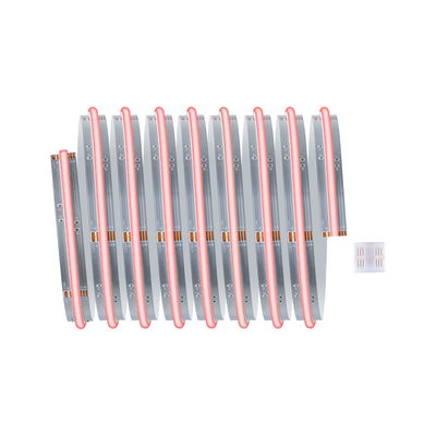 Flexible LED strip light with red illumination and clear connector for versatile lighting effects