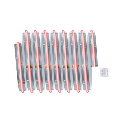 Flexible LED strip light with red illumination and clear connector for versatile lighting effects