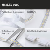 MaxLED 1000 LED-strip met 144 LEDs/m, zelfklevend, knipbaar en eenvoudig te verbinden voor flexibele verlichting