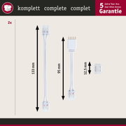 Weißes LED-Verbindungskabel mit 4-poligem Stecker und transparenten Enden, 133 mm und 95 mm lang