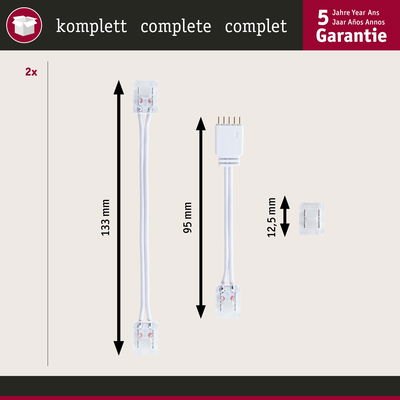 Weißes LED-Verbindungskabel Set mit 133 mm und 95 mm Länge, 5 Jahre Garantie, LED Zubehör