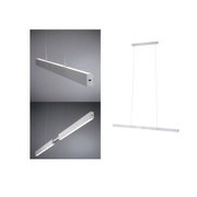 Moderne LED-Pendelleuchte aus gebürstetem Aluminium in Silber mit dimmbarer Lichtquelle.