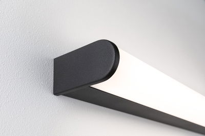 Black LED wall light with white plastic diffuser for modern indoor lighting solutions