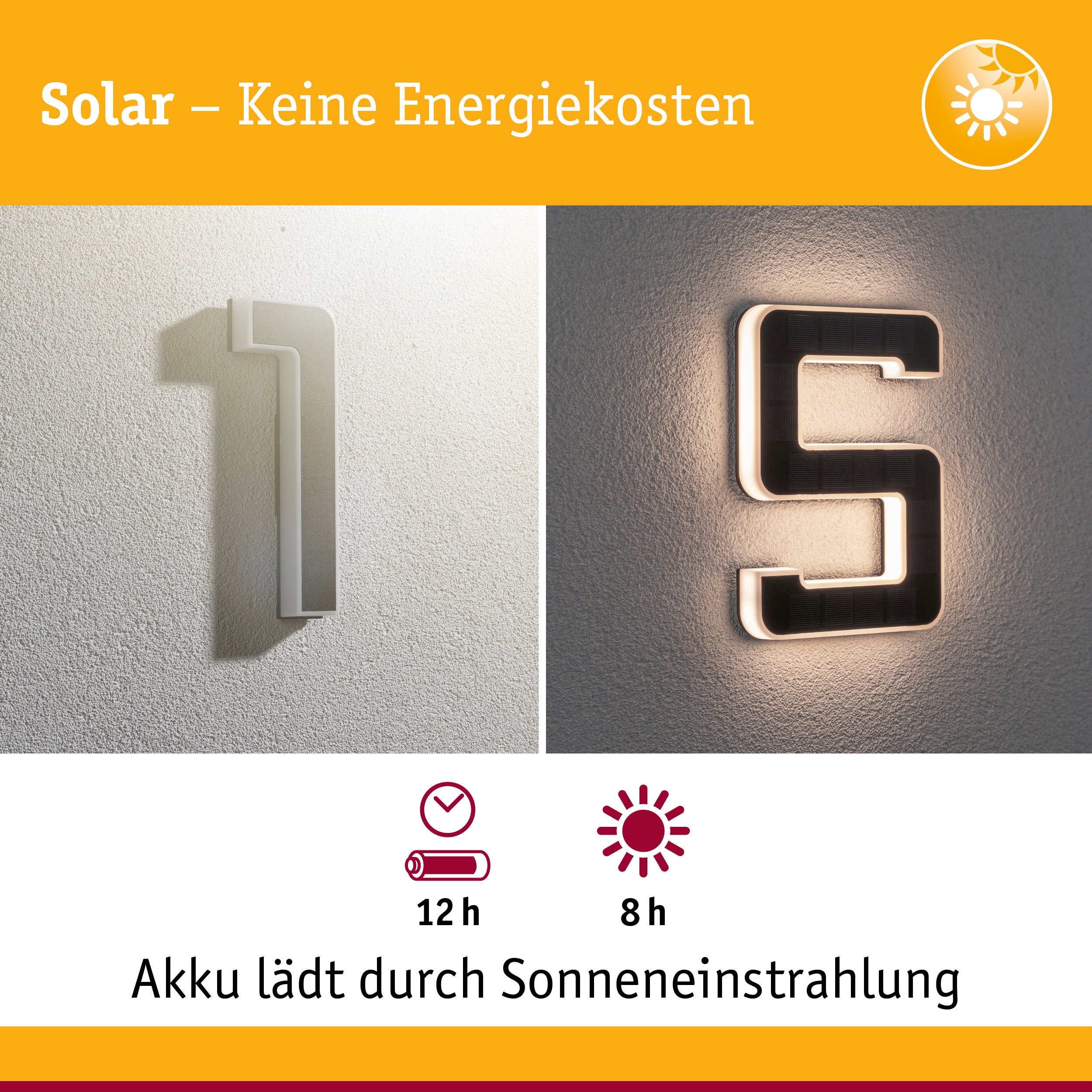 Solarbetriebene Hausnummernleuchte mit weißem und schwarzem Gehäuse, energiesparende LED-Beleuchtung