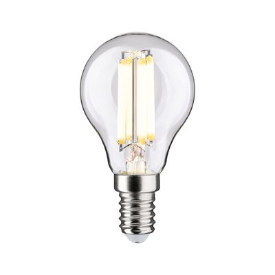 Small LED light bulb with clear glass and silver screw base for energy-efficient lighting