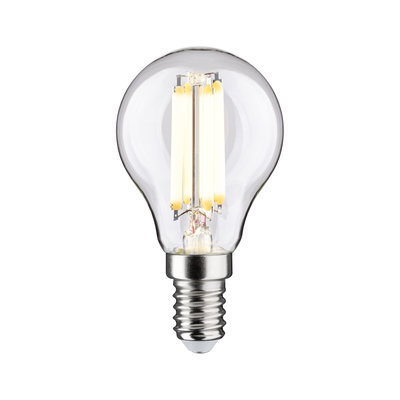Small LED light bulb with clear glass and silver screw base for energy-efficient lighting